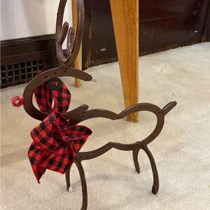 Festive Brown Reindeer with Red Plaid Bow